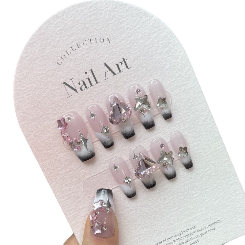Free logo Luxury Long Ballerina Coffin Diamond Press on Nails Tips Custom Rhinestone Acrylic False Nails Artificial Fingernails