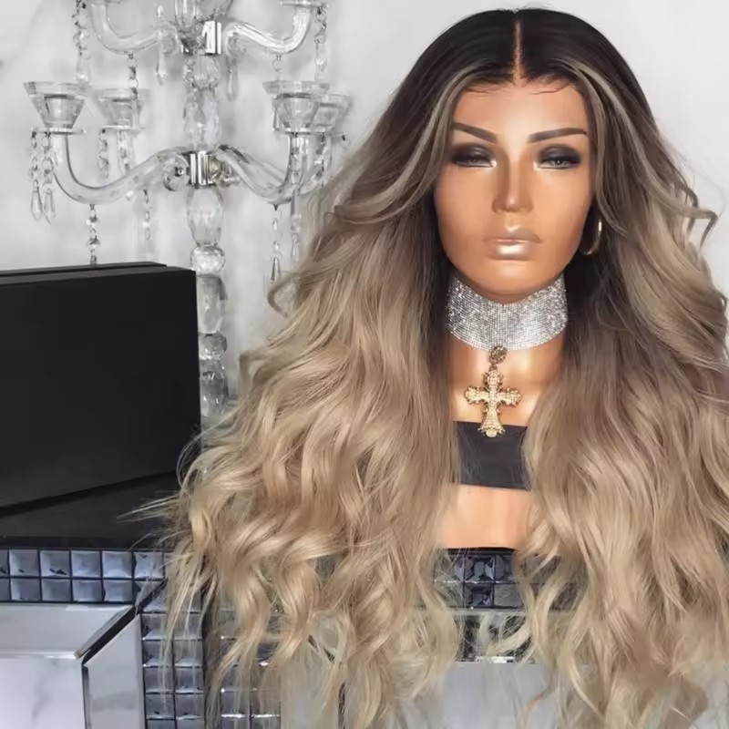 Ladies' Front Lace Wig, Mid Split Front Lace Dyed Long Curly Hair  Headband Wig Cosplay Wig Blond