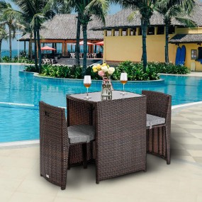 3 PCS Wicker Outdoor Patio Bistro Set, Patio Furniture Set for Small Space with Glass Top Table Dining Chairs, Balcony Furniture