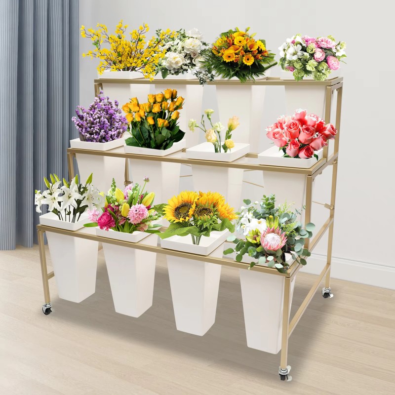 Ladder Multi-tier Flower Display Stand Raise Flower Wake Rack Flower Shop Iron Bouquet Bucket Rack Stall
