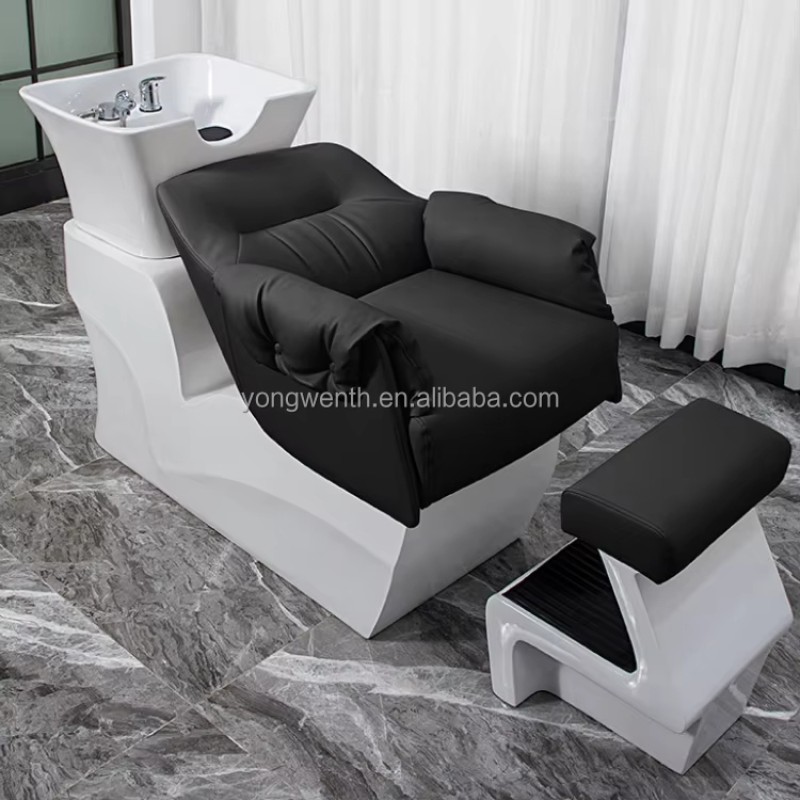Modern Simple Black Hair Salon Sitting Shampoo Bed Sitting Barber Shop Chair Beauty Salon Barber Chair Salon Furniture