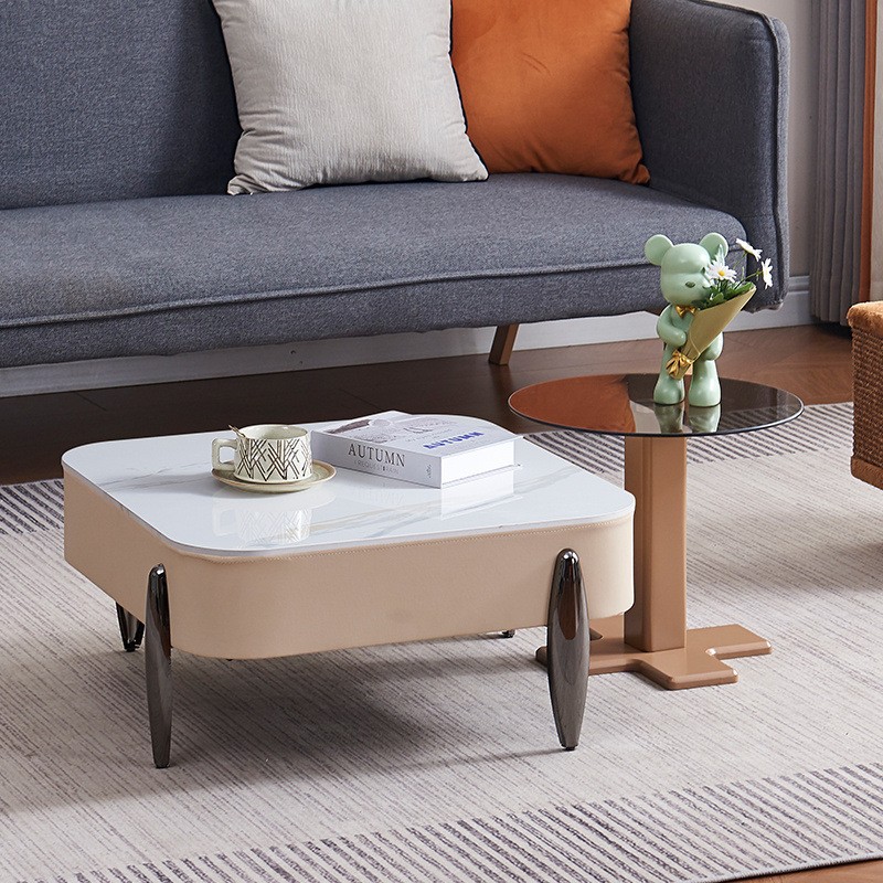 Luxury Modern Nordic Golden Metal Central Tea or Coffee Table Simple Wooden and Glass Set for Living Room or Dining Use