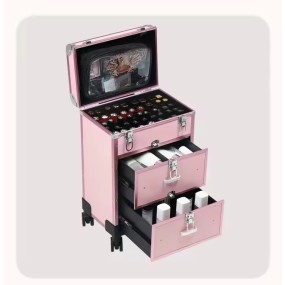 Drawer Style Aluminum Alloy Cosmetic Storage Box Pull Rod Toolbox Makeup Box