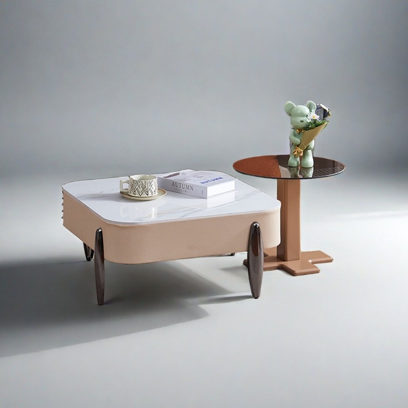 Luxury Modern Nordic Golden Metal Central Tea or Coffee Table Simple Wooden and Glass Set for Living Room or Dining Use