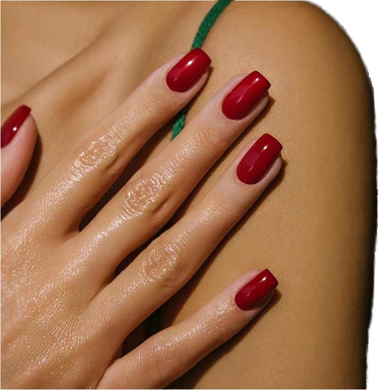 24pcs Solid Colours Press on Nails Acrylic Classic Design Short Square Coffin Tips French Style ABS Material False Manicure