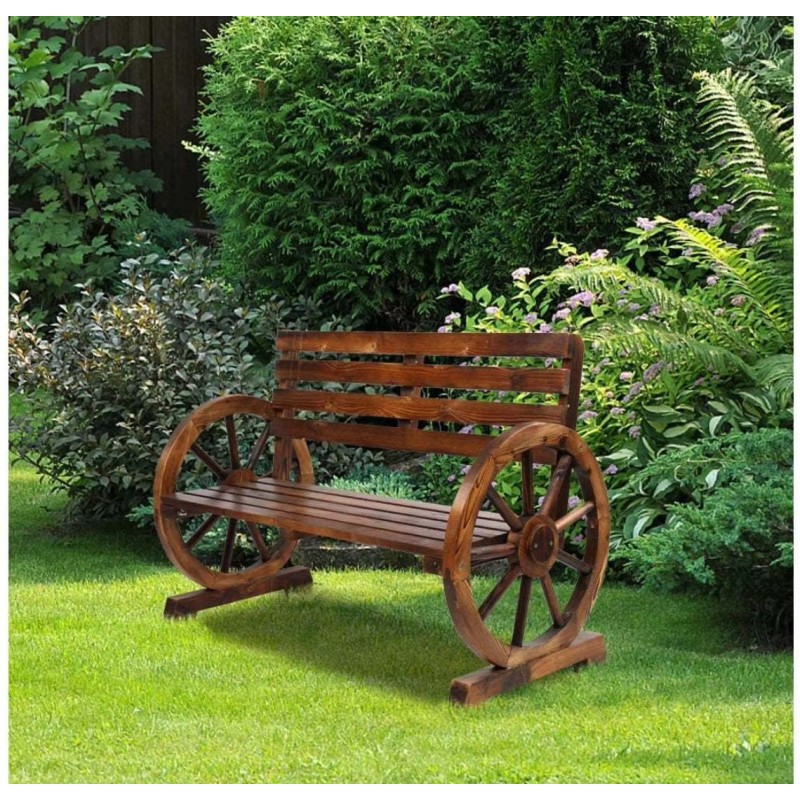 Wheel Bench Outdoor Bench,2-Person Patio Bench Wagon Slatted Seat,Garden Benches Outdoors 350lbs High Capacity