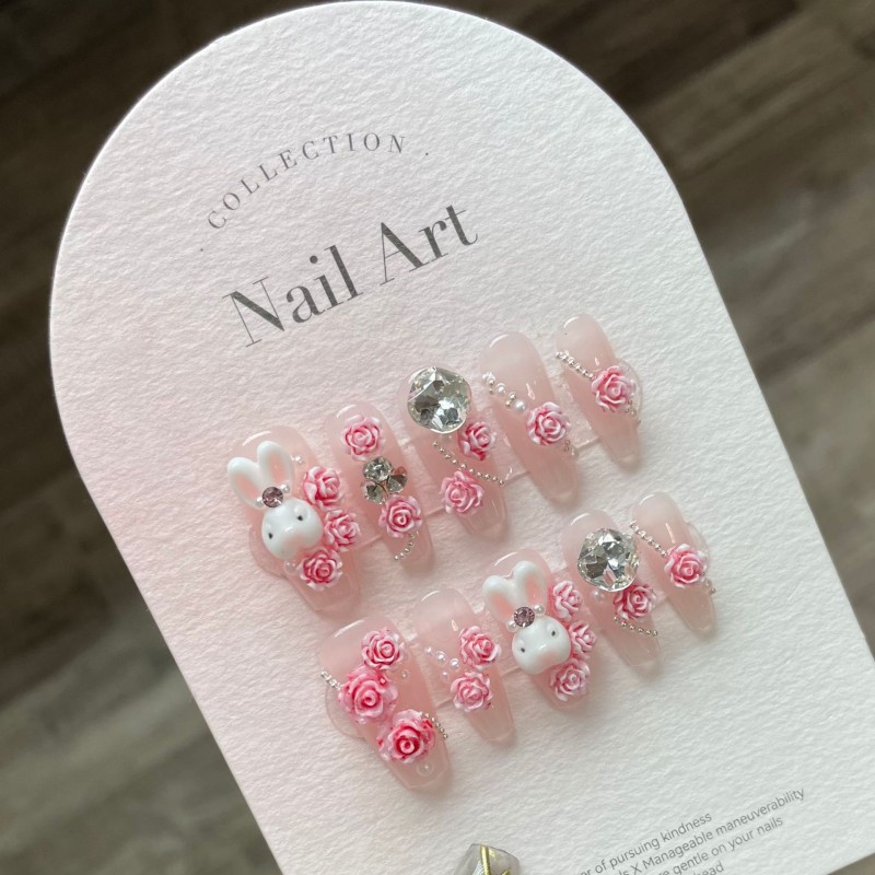 Free logo Luxury Long Ballerina Coffin Diamond Press on Nails Tips Custom Rhinestone Acrylic False Nails Artificial Fingernails