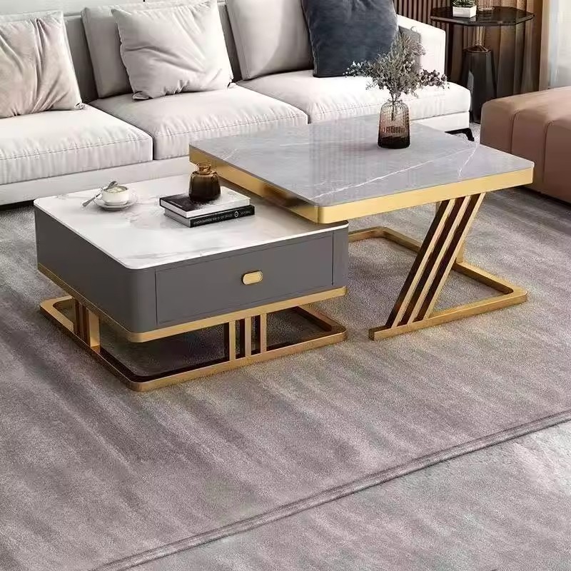 Nordic Rock Plate Glass Combination Coffee Table Living Room Home Light Luxury Push-Pull Modern Square Simple Coffee Table