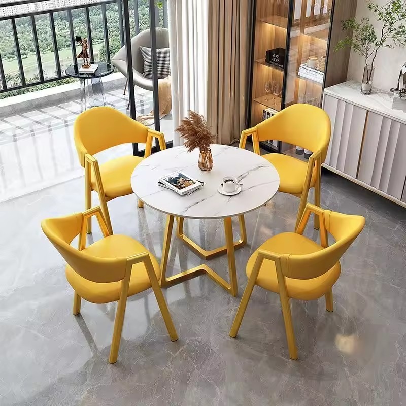 Dining Table for 4 Persons, Faux Marble Dining Table, 4 Chairs, Mid-century Modern Dining Table and Chair Set, Round Table