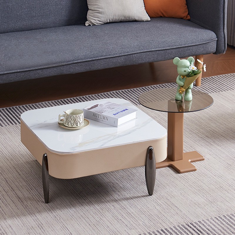 Luxury Modern Nordic Golden Metal Central Tea or Coffee Table Simple Wooden and Glass Set for Living Room or Dining Use