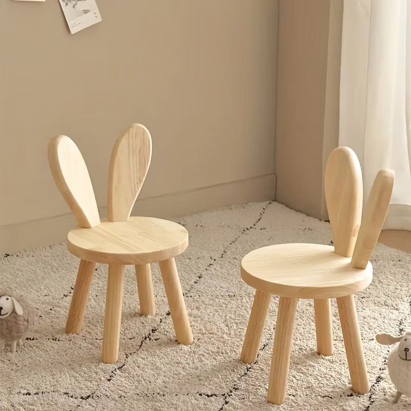 New Cute Design Rabbit Ear-Shaped Hardwood Wooden Toddler Chair Solid Classroom Chairs for Kindergarten Kids' Dining Chairs