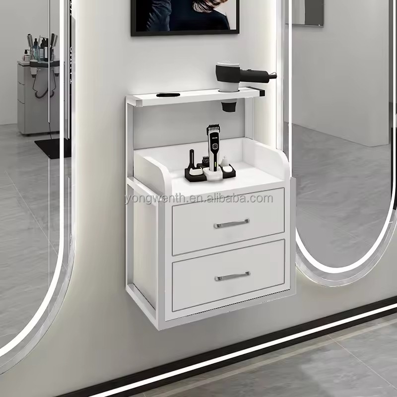 2025 New Hair Salon Stations Equipment Wall Cabinet Wall Mounted Salon Furniture Gold Tool Storage Cabinet