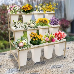 Ladder Multi-tier Flower Display Stand Raise Flower Wake Rack Flower Shop Iron Bouquet Bucket Rack Stall