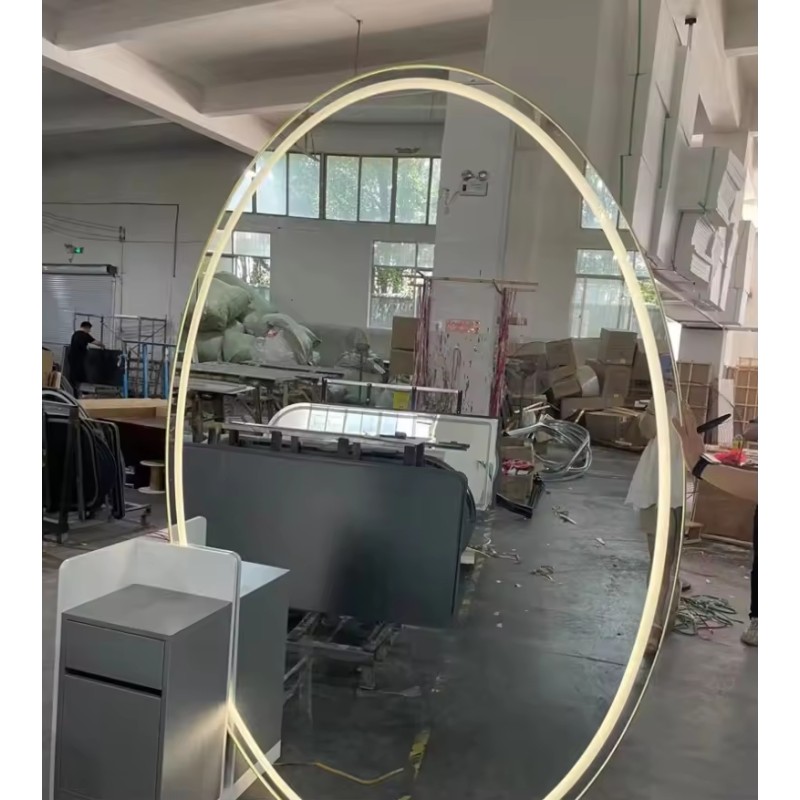 Barber Shop Large Oval Mirror Hair Salon Floor-to-ceiling Barber Mirror Table Hair Cutting Full Body Mirror