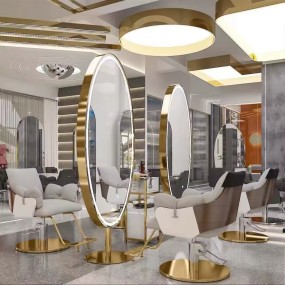 Hot Sale Large Full Length Gold Styling Barber Salon Furniture Wall Ounted Hairdressing Makeup Led Beauty Salon Mirror