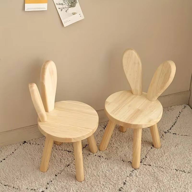 New Cute Design Rabbit Ear-Shaped Hardwood Wooden Toddler Chair Solid Classroom Chairs for Kindergarten Kids' Dining Chairs