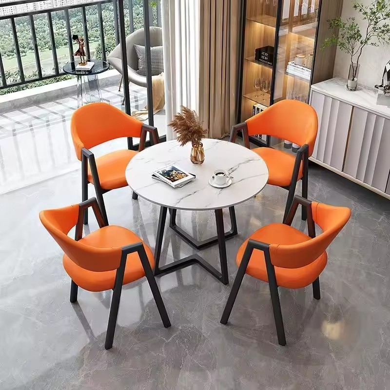 Dining Table for 4 Persons, Faux Marble Dining Table, 4 Chairs, Mid-century Modern Dining Table and Chair Set, Round Table