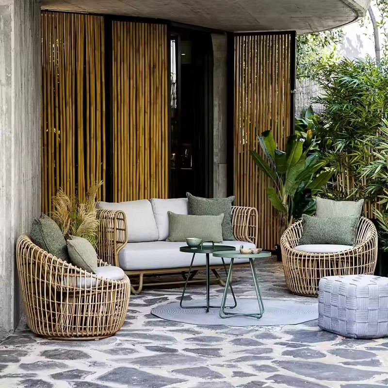 Beach Courtyard Customized Waterproof Leisure Hotel Hot Selling Combination Rattan Patio Garden Outdoor Wood Sofa