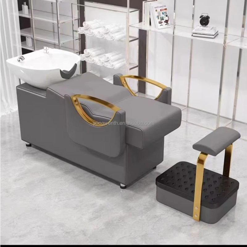 MY Beauty Salon Barber Shampoo Backwash Unit Sink Station White Black Ceramic Tilting Sink with Adjustable Seat Hair Washing Bed