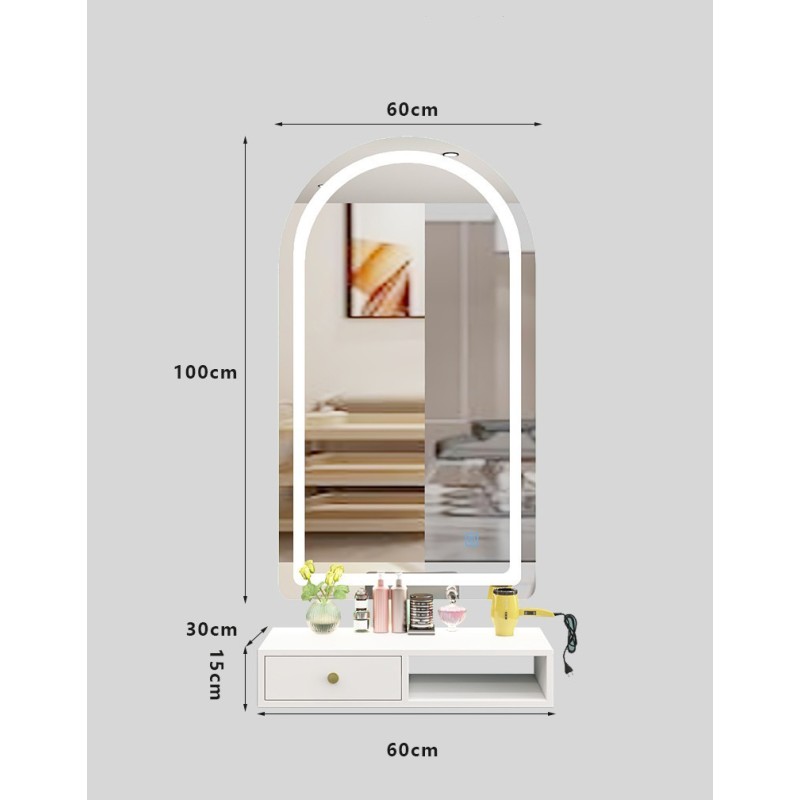 New Barber Shop Mirror Hair Salon Special Countertop Single-sided with Lamp Hair Salon Mirror Wall Hanging Cabinet Integrated