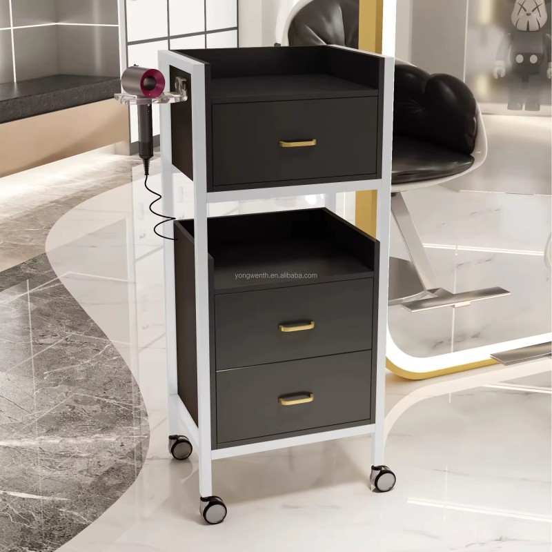 Top Selling Black Gray White Rolling Barber Spa Facial Metal Hair Salon Beauty Salon Hairdressing Trolley Carts
