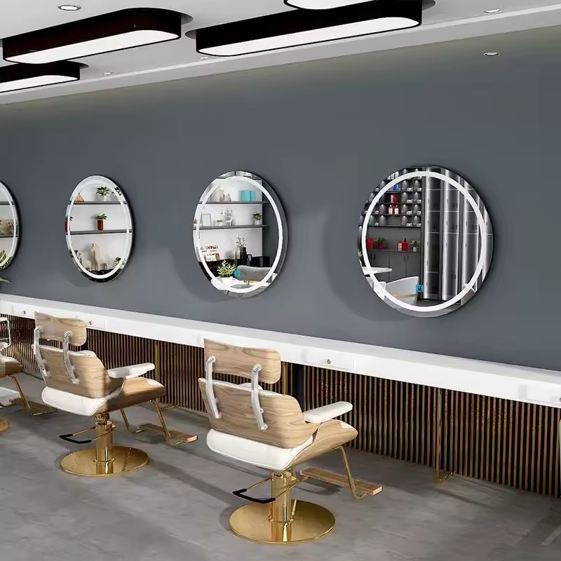 Barber Shop Large Oval Mirror Hair Salon Floor-to-ceiling Barber Mirror Table Hair Cutting Full Body Mirror