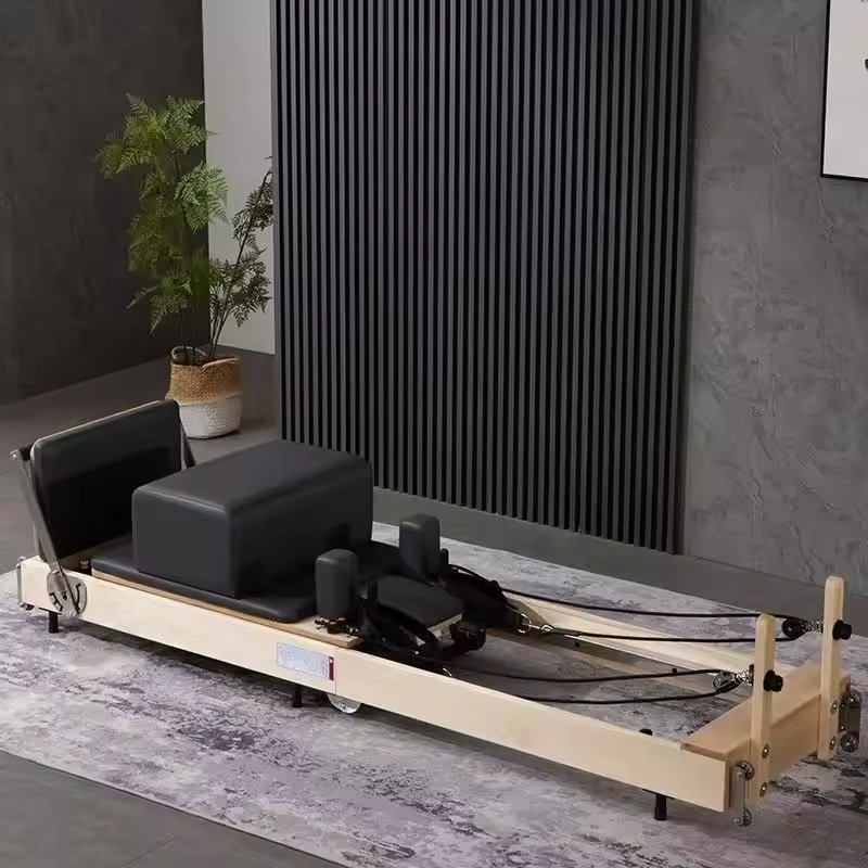 Pilates Reformer Machine, Portable Pilates Reformer Wood Foldable Bed Yoga Exercise Strength Training Foldable Equipment