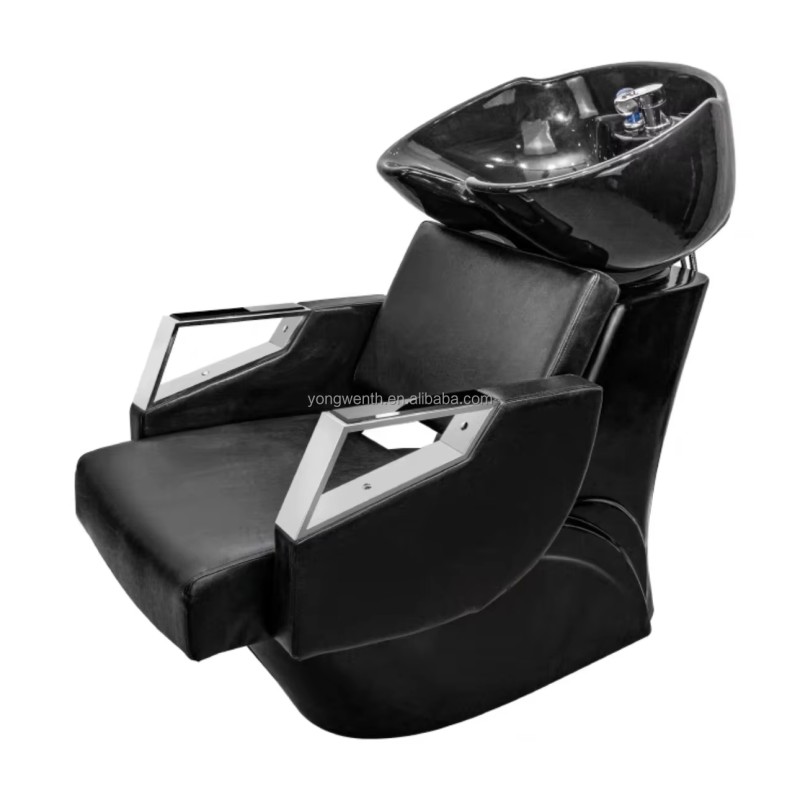 Modern Salon Furniture Black Leather Shampoo Hair Wash Chair with Bowl for Salons