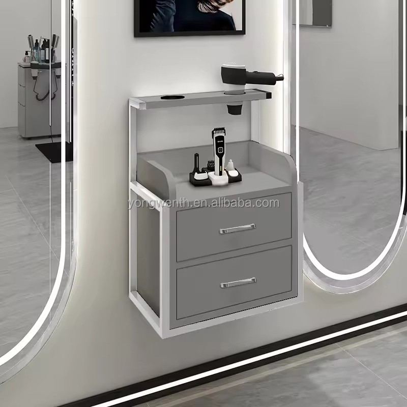2025 New Hair Salon Stations Equipment Wall Cabinet Wall Mounted Salon Furniture Gold Tool Storage Cabinet