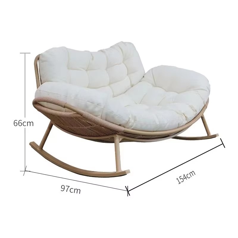 Morden Patio Wicker Indoor Outdoor Luxury Egg Rocking Chair Papasan Rattan Chair for Bedroom Living Room Porch Garden Lawn-Beige