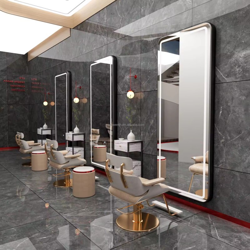 Custom Salon Furniture Station Double Sided Oval Hair Salon Mirrors Hair Double Sided Mirrors Hair Chair and Salon Mirror