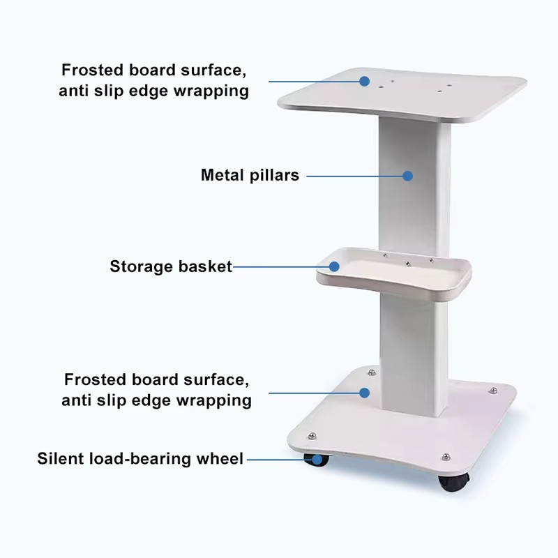 Beauty Equipment Cart SPA Machine Trolley Beauty Salon Rolling Trolley White Table Cart Small Bubble Medical Cart 360°Rotatable