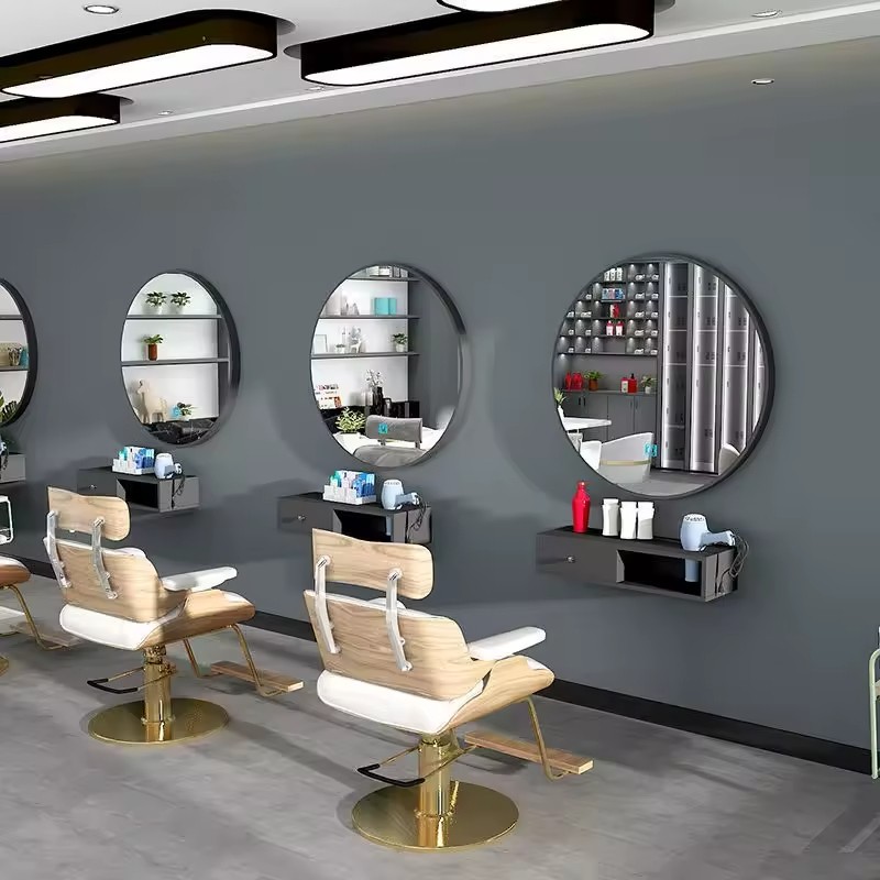 Barber Shop Large Oval Mirror Hair Salon Floor-to-ceiling Barber Mirror Table Hair Cutting Full Body Mirror
