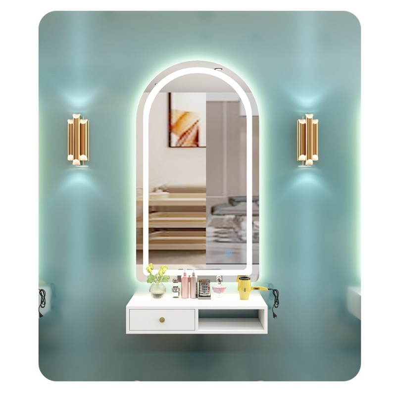 New Barber Shop Mirror Hair Salon Special Countertop Single-sided with Lamp Hair Salon Mirror Wall Hanging Cabinet Integrated