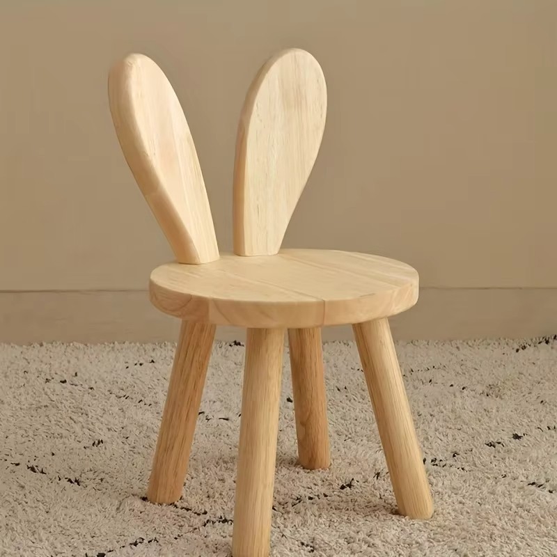 New Cute Design Rabbit Ear-Shaped Hardwood Wooden Toddler Chair Solid Classroom Chairs for Kindergarten Kids' Dining Chairs