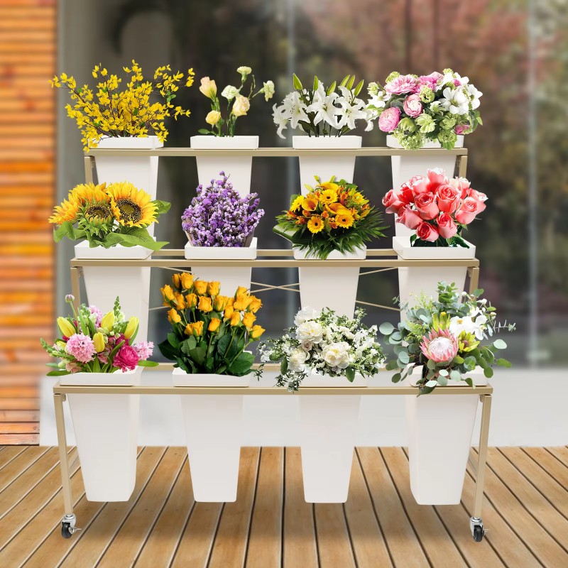 Ladder Multi-tier Flower Display Stand Raise Flower Wake Rack Flower Shop Iron Bouquet Bucket Rack Stall