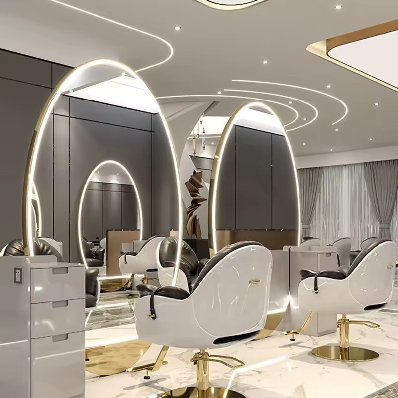 Barber Shop Large Oval Mirror Hair Salon Floor-to-ceiling Barber Mirror Table Hair Cutting Full Body Mirror