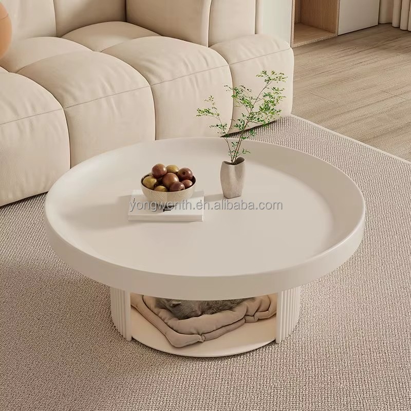 Nordic Modern Luxury Style White Round Coffee Table Side Table Salon Furniture Metal Round Coffee Table Set for Living Room