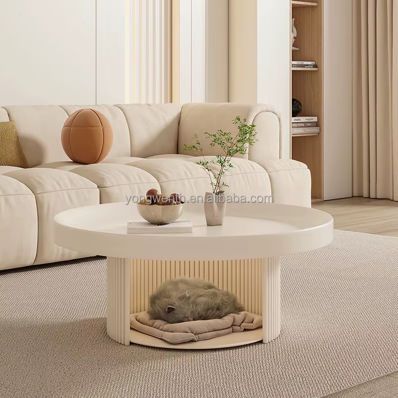 Nordic Modern Luxury Style White Round Coffee Table Side Table Salon Furniture Metal Round Coffee Table Set for Living Room