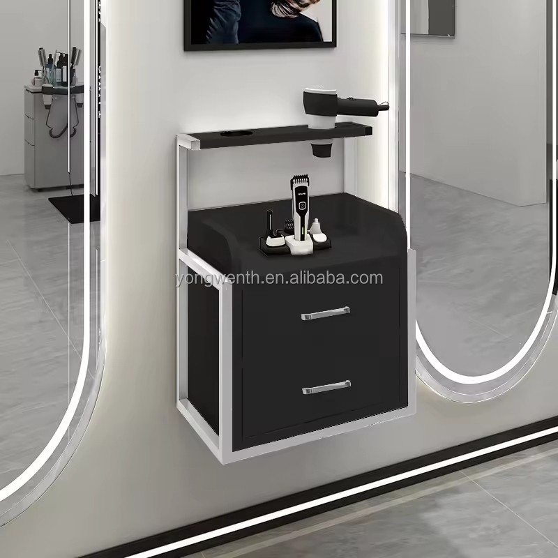 2025 New Hair Salon Stations Equipment Wall Cabinet Wall Mounted Salon Furniture Gold Tool Storage Cabinet