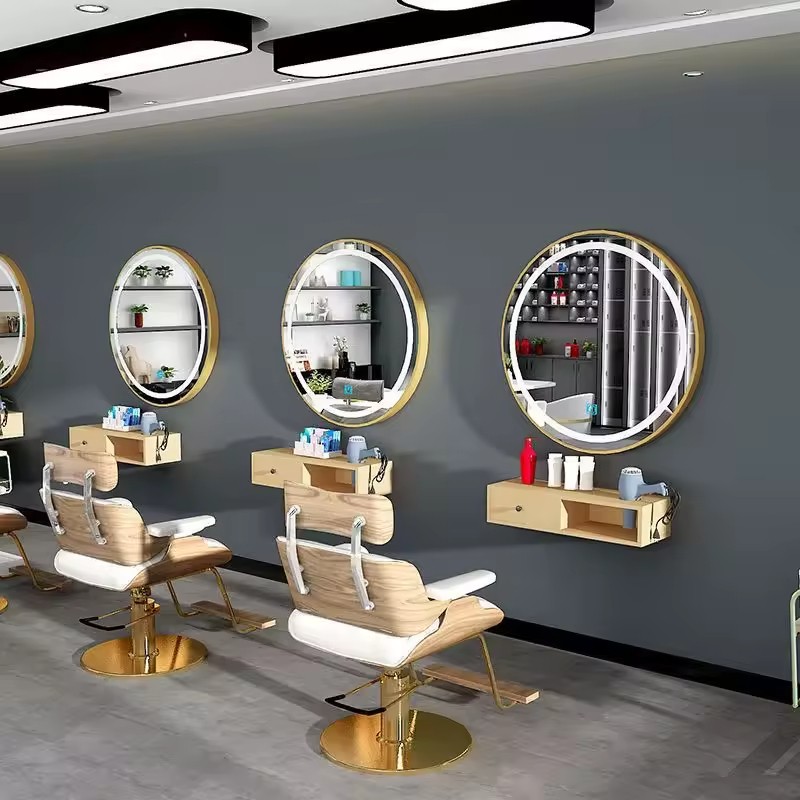 Barber Shop Large Oval Mirror Hair Salon Floor-to-ceiling Barber Mirror Table Hair Cutting Full Body Mirror