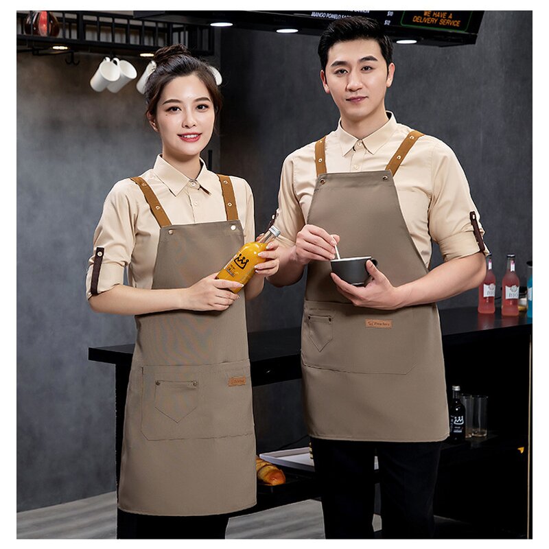 Waterproof Kitchen Bibs Manufacturer - Custom Logo Adjustable Strap Plain Color Cotton Canvas