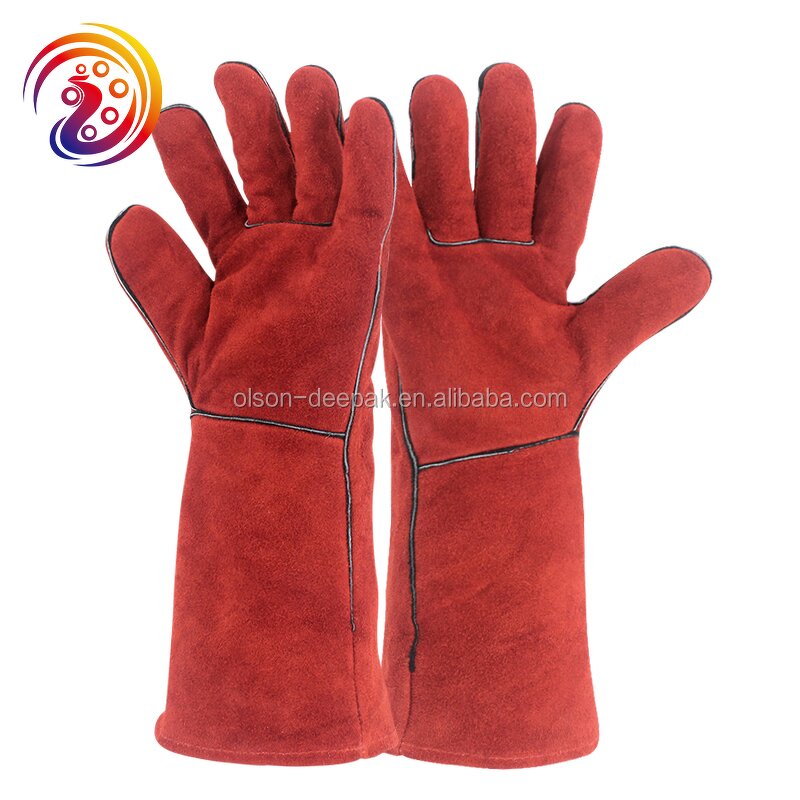 Black Welding Gloves Factory - Wholesale Winter Cow Split Leather Safety Oven Working BBQ Cheap Price
