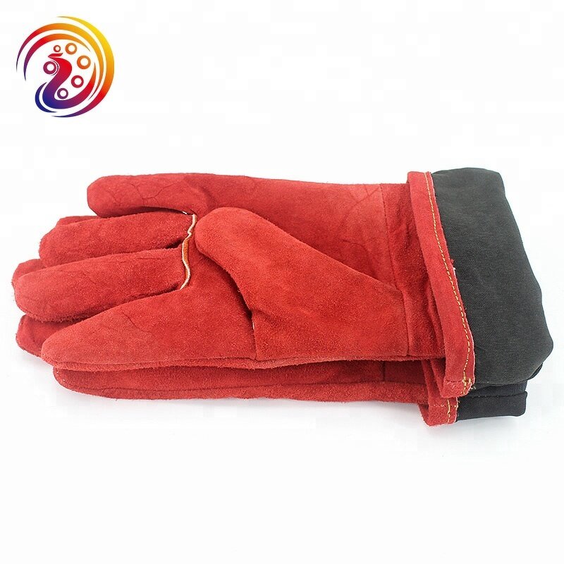 Red Cow Split Working Gloves Manufacturer - Double Palm Heat Resistant Welding Safety with Fire Lane