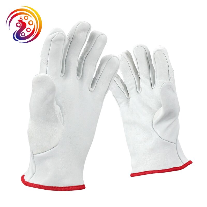 Heavy Duty Leather Work Gloves Factory - CE Certification Orange Cuff Cotton Lined Goat Skin