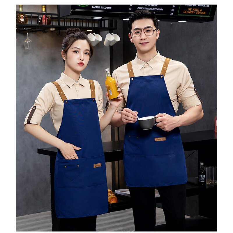 Waterproof Kitchen Bibs Manufacturer - Custom Logo Adjustable Strap Plain Color Cotton Canvas