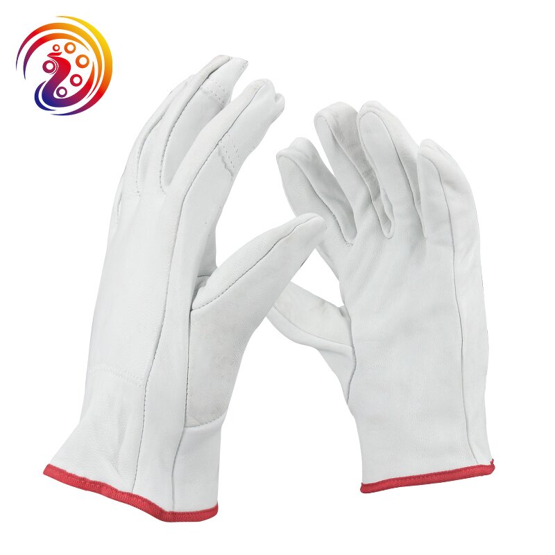 Heavy Duty Leather Work Gloves Factory - CE Certification Orange Cuff Cotton Lined Goat Skin