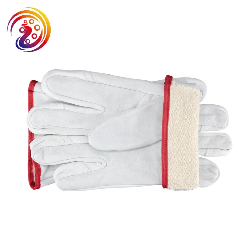 Heavy Duty Leather Work Gloves Factory - CE Certification Orange Cuff Cotton Lined Goat Skin