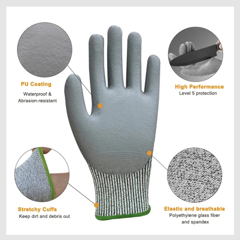Anticut PU Gloves Supplier - Level 5 Construction Grey