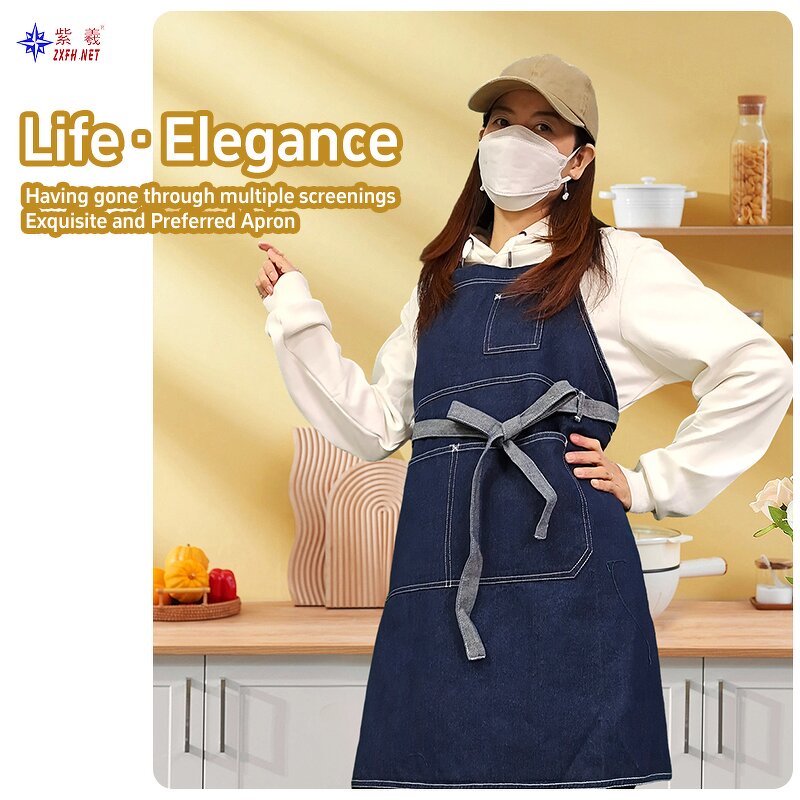 Cotton Work Apron Supplier - Zixi Solid Multi-Pocket Unisex